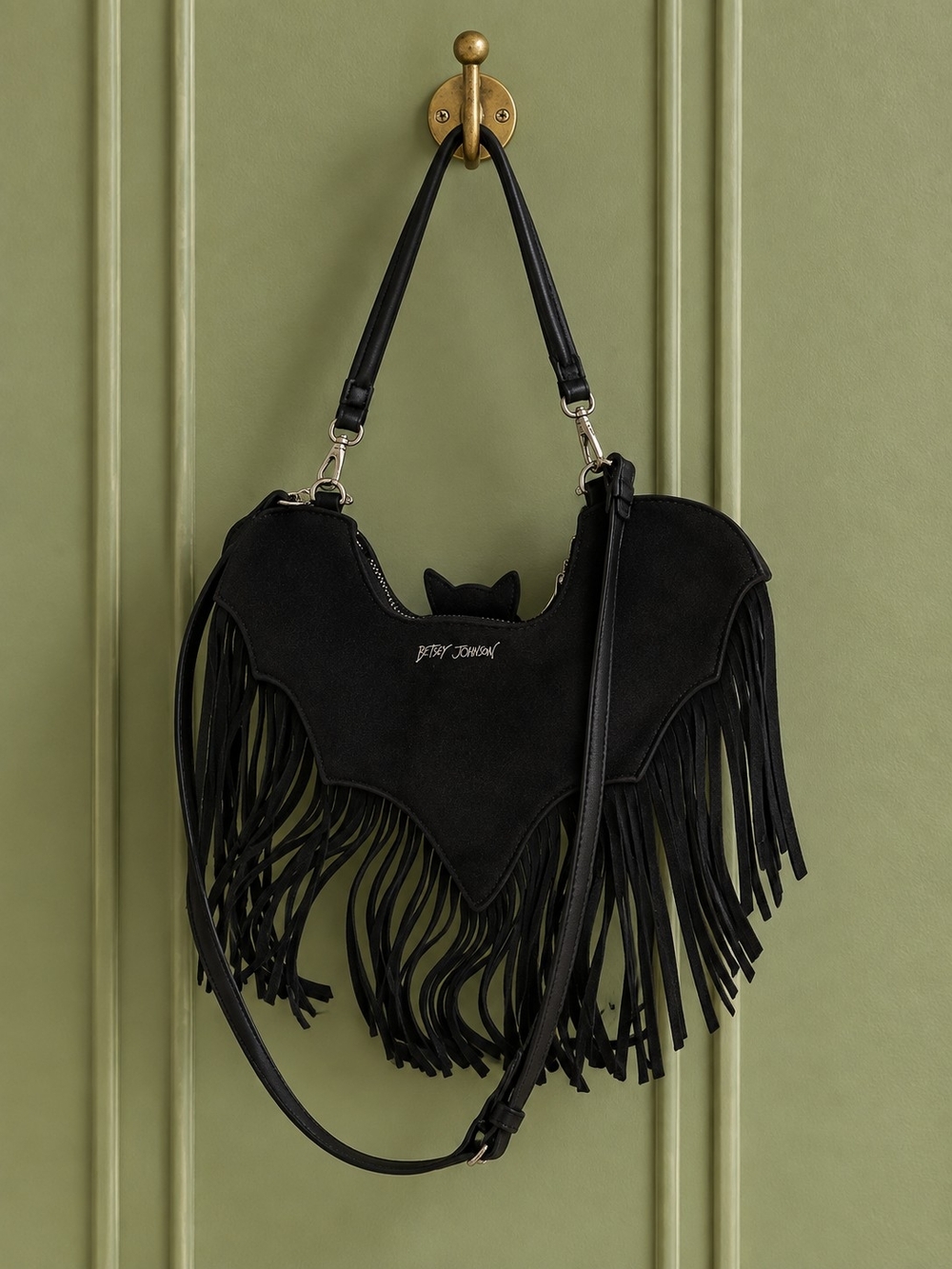 Betsey Johnson Black Bat Fringe Shoulder Bag Halloween Bag